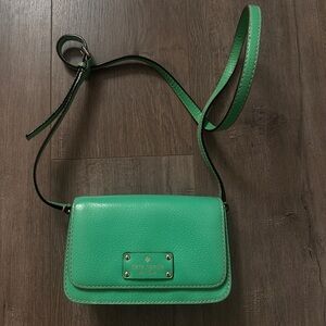 kate spade Green Pebble Leather Crossbody Bag with Gold Plate